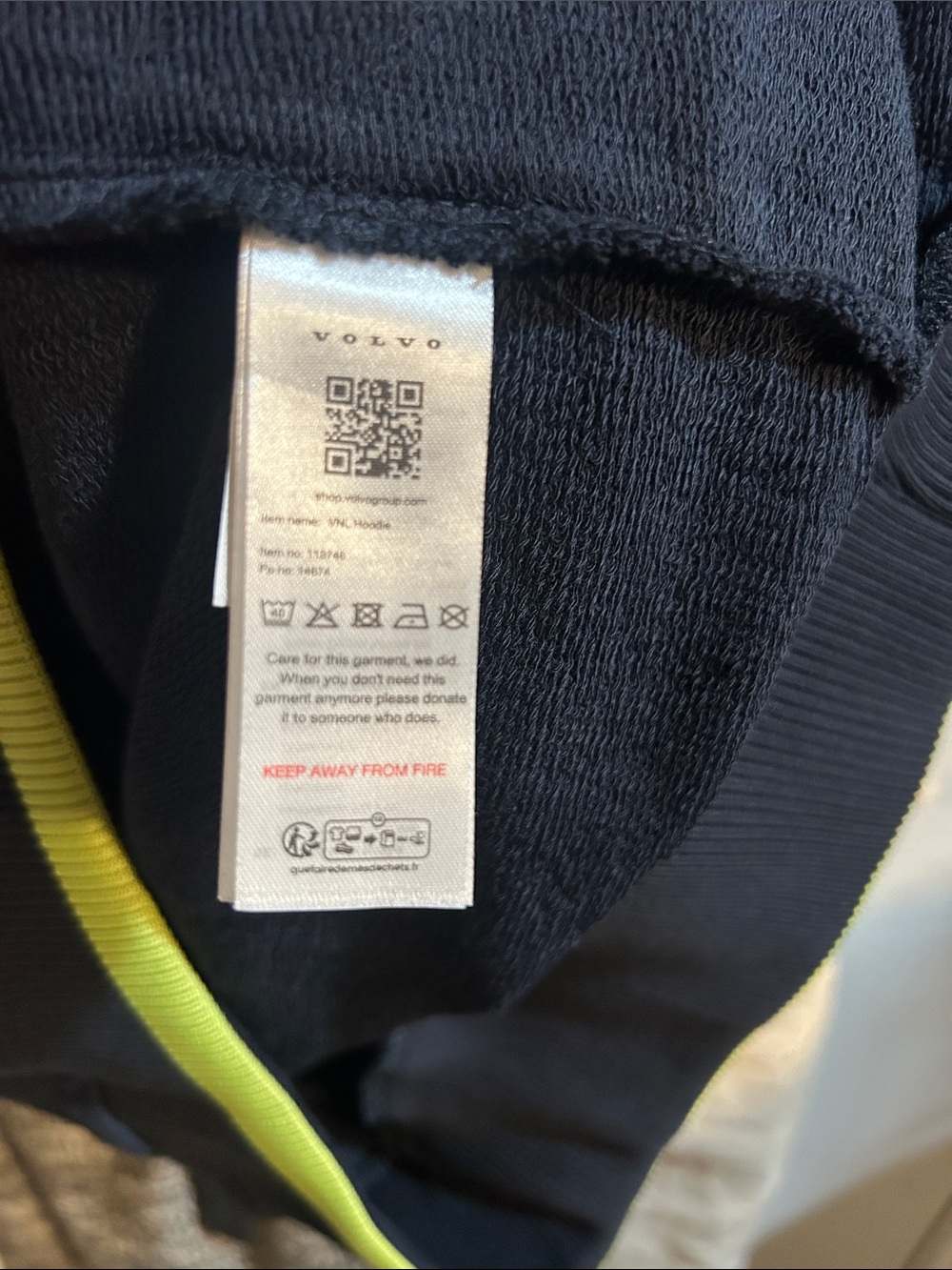 Volvo VNL Men's Navy Zip-Up Windbreaker Hoodie with Neon Yellow Accents - Picture 9 of 11